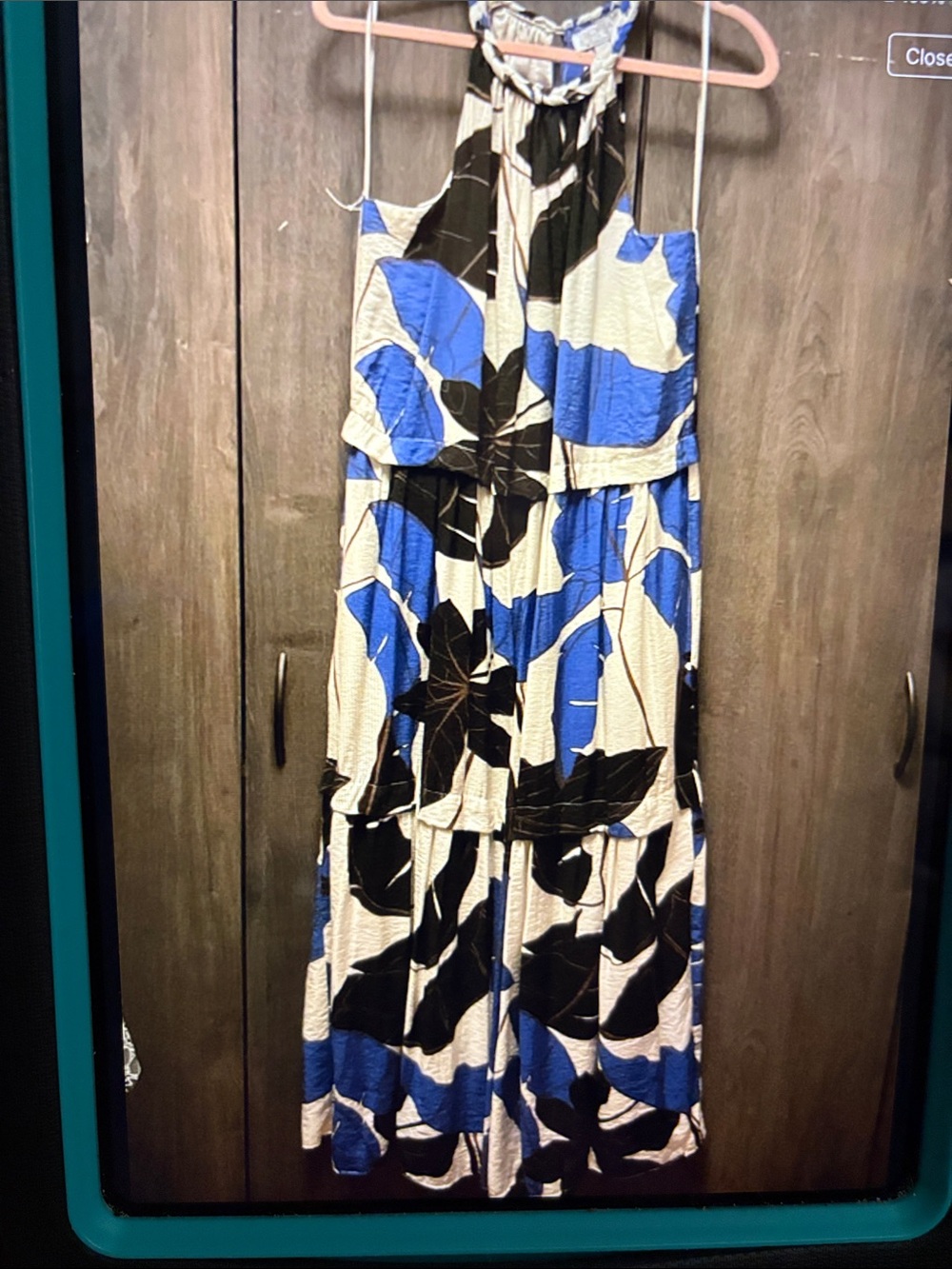 sofia by sofia vergara Blue, Black & Cream Halter Floral Maxi Dress